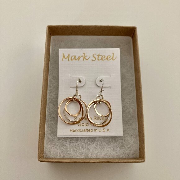 Mark Steel Triple Hoop Earrings, Sterling Silver & Gold-Filled, NWT, made in USA - Picture 5 of 6